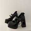 Fashion Women's Thick Heel Shoes Winter New Round Head Shallow Mouth Metal Chain Thick Sole Anti-slip Wear-resistant High Heels