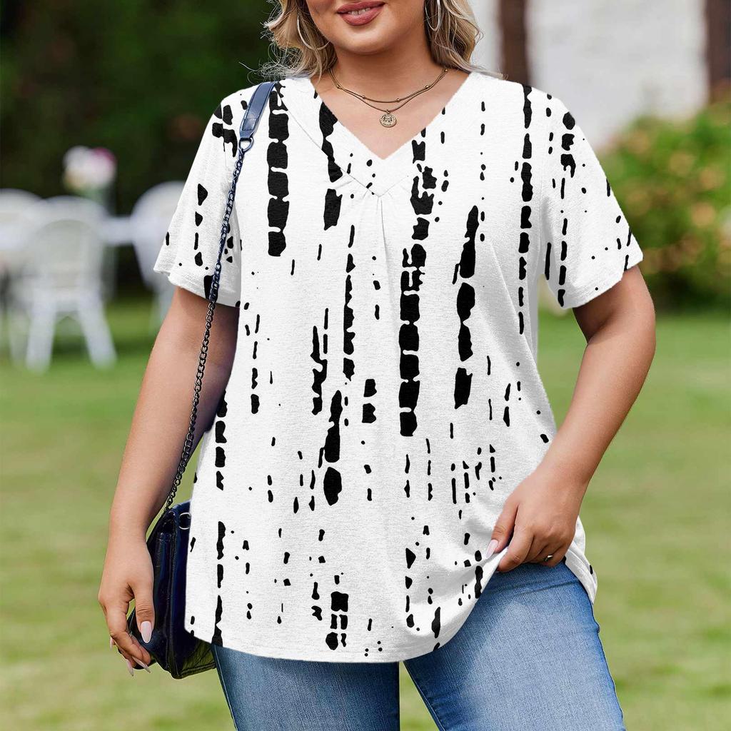 Women's Plus Size Fashionable Casual Loose-Fit Short Sleeve Elegant V Neck Blouse For Work