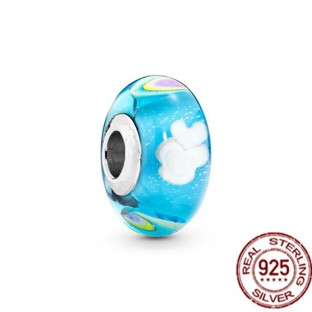 925 Sterling Sølv Rosa Lilla Mørkeblått & Star Murano Glass Charms Perler Passer OriginalNew Armbånd Bangle DIY smykker