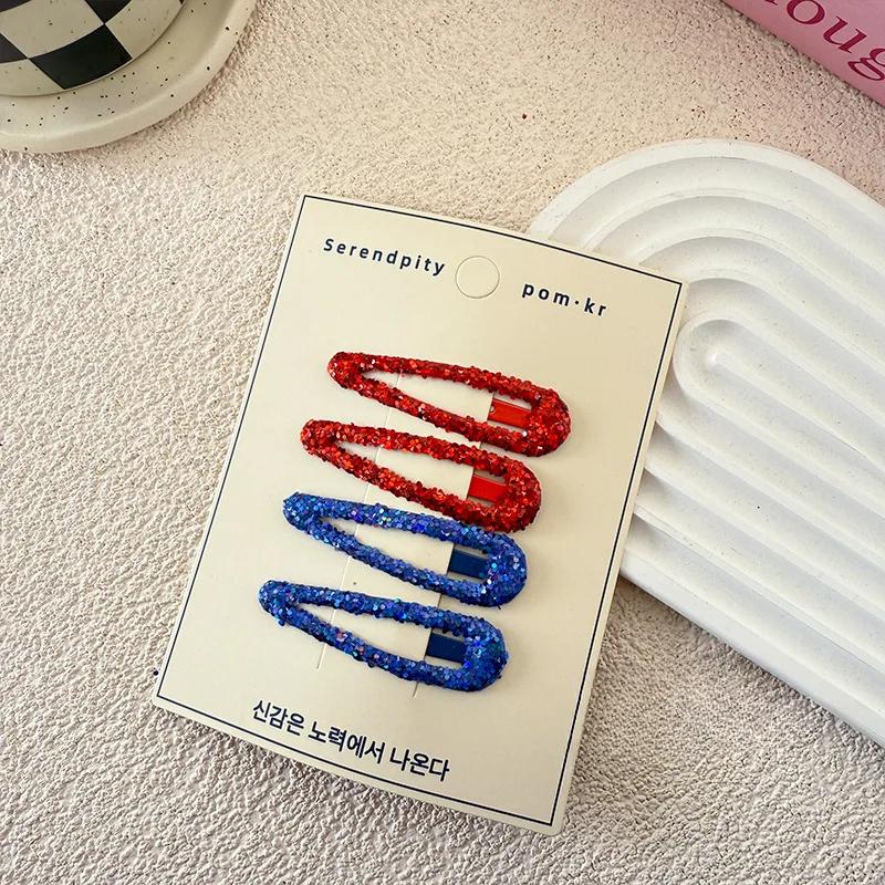 4pcs Fashion Simplicity Kids Barrettes for Girl Glitter Sequin Solid Color Hair Clip Children Hair Accessories Headwear