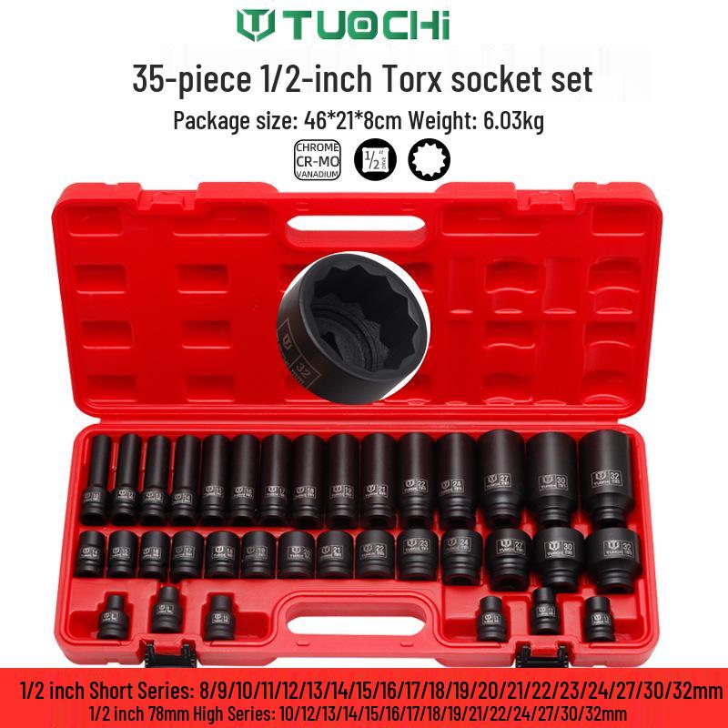 35-Piece Heavy-Duty 1/2 Inch Hex Impact Socket Set for Cars