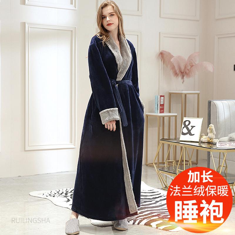Autumn And Winter Thickened Cotton Towel Material Bathrobe Women'S Long Couple Warm Nightgown Men'S Large Size Pajamas Couple