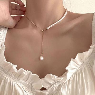 Pearl Necklace Korea Fashion Snake Chain Necklace For Girls Elegant Pearl Pendent Women's Necklace Jewelry Bijouterie Gifts