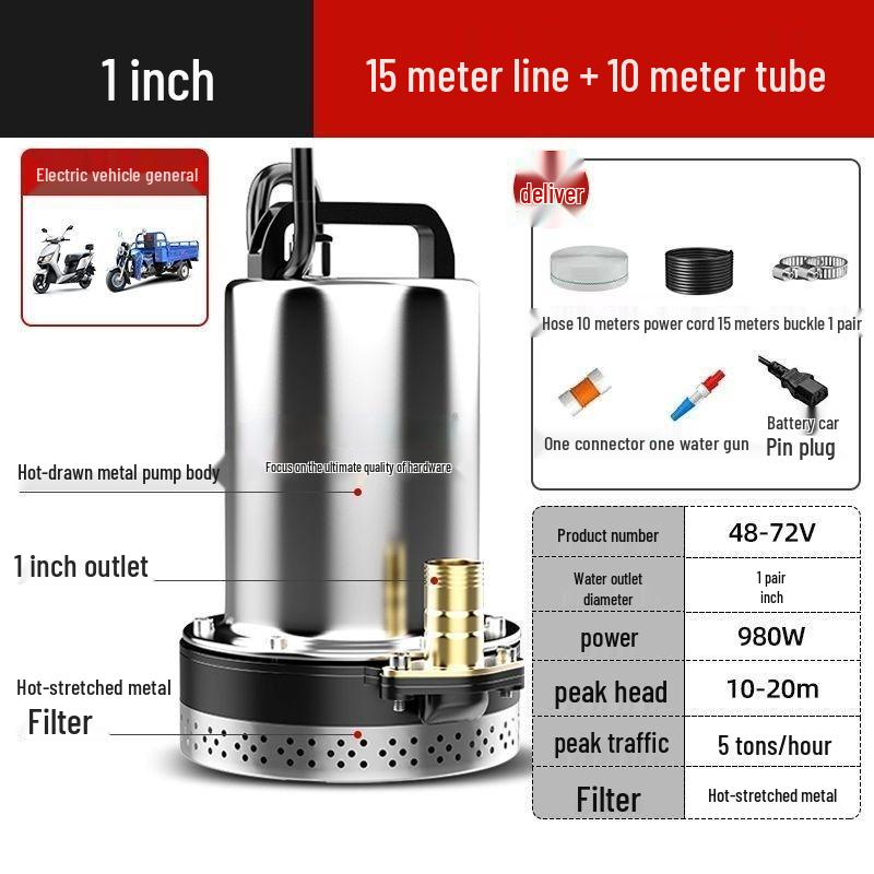 48-72V DC Submersible Pump for Electric Vehicles, Tricycles, and Irrigation