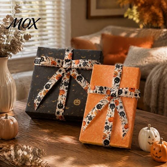 Festliches Dekoratives Stoffband Halloween-Band, 5 Yards 5/8" Kürbis Spinnennetz Aufdruck für Geschenkverpackung Verpackung, DIY Kranz Schleife Bastelarbeiten,