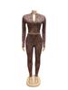 European & American Women's Spring/Autumn Half-High Collar Zipper Cropped Top with Long Sleeve & High-Waisted Pants Two-Piece Set