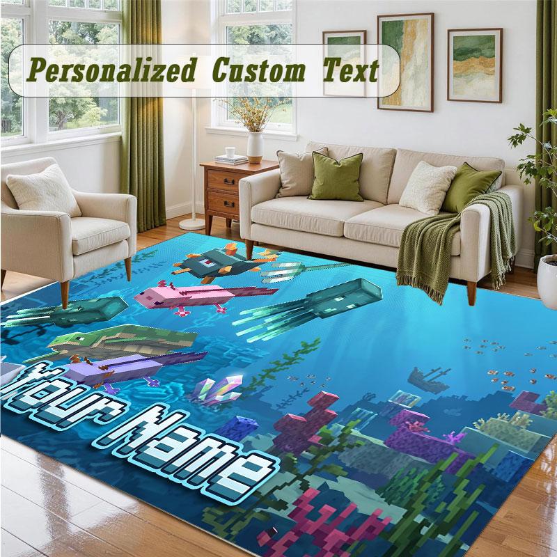 Crystal Velvet Square Rug Custom NameMinecraft Pattern Non Slip Home Floor Decor Rug