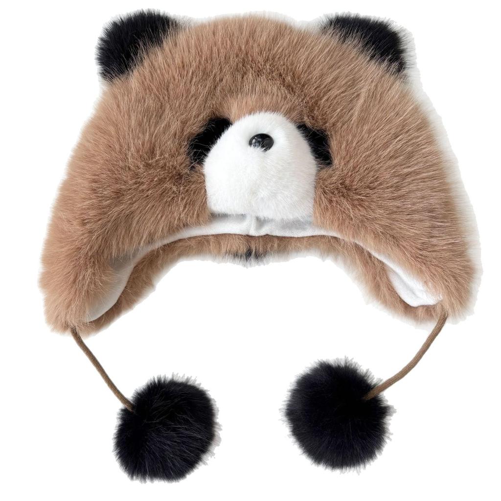 Módní zimní panda klobouk s klapkami na uši z umělé liščí kožešiny pro dospělé a děti