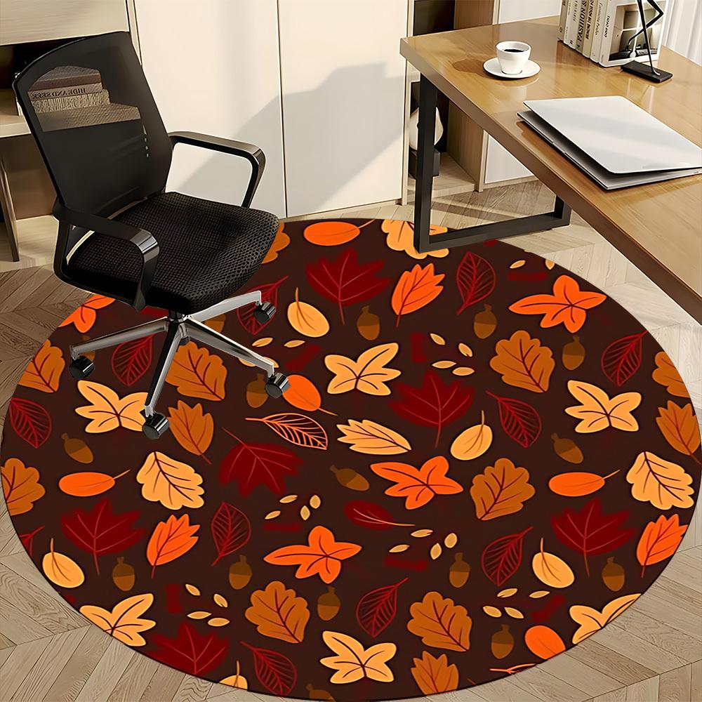 1pc Autumn Leaves Office Round Area Rug,  Mat Suitable For Office, Under Office Chairs Bedroom Living Room Home Decor, Room Deco