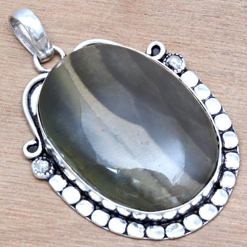 Pendant Polygram Jasper Gemstone Mother'Day Silver Jewelry 2.25"