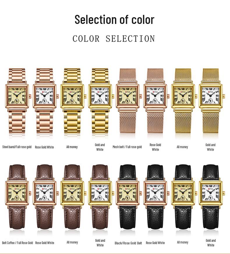 OFNS Women's Classic Luxury Retro Square Quartz Watch with Roman Numerals