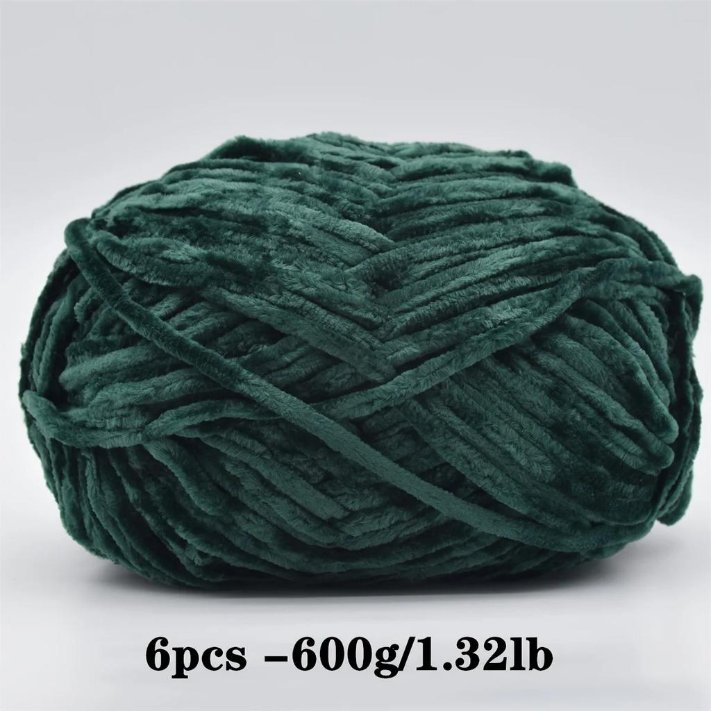 6-Pack Soft Chenille Velvet Yarn, 100g Each, 100% Polyester, Assorted Colors, for Crocheting Sweaters, Coats and DIY Crafts