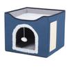 Foldable Cat House 2 Layer Collapsible Kitten House Multifunctional Cat Cave Bed Soft Cat Scratcher