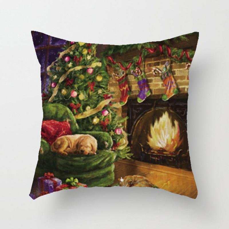 Christmas Cartoon Hand-Drawn Decorative Pillow Cover 45x45cm Living Room Car Holiday Home Decor