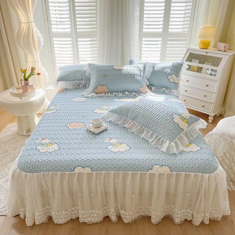 

3 шт., милое летнее охлаждающее двойное латексное покрывало, кружевная стеганая простыня, королева, король, кондиционер, спальный коврик, 2 наволочки 150x200cm 59x79inch