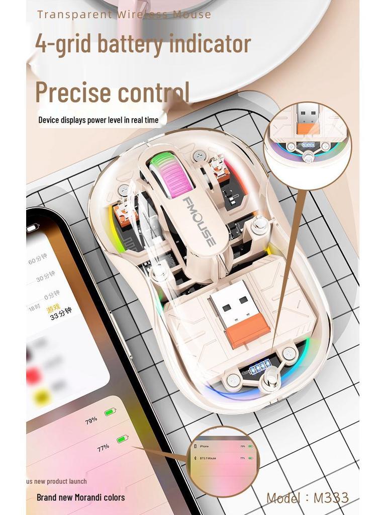 Bobcat Silent Bluetooth Mouse - Transparent, Wireless, 3 Modes, TYPE-C Charging, Universal Compatibility