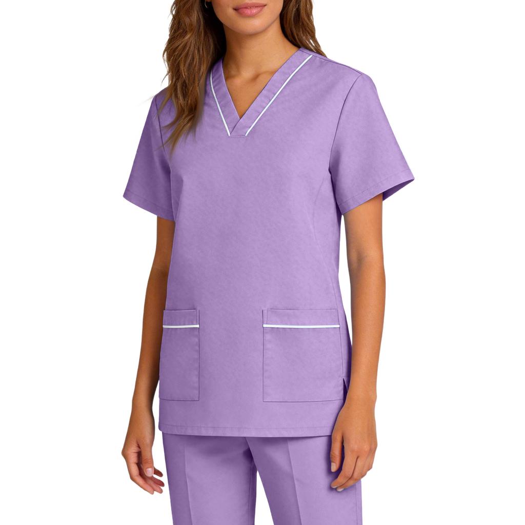 Women's Elastic Quick-Drying V-Neck Pocket Short-Sleeve Caregiver Work Uniform