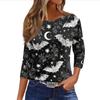 Women's Loose Fit Casual Halloween Print T-Shirt 3/4 Sleeve Round Neck Relaxed Fit Top for Everyday Wear