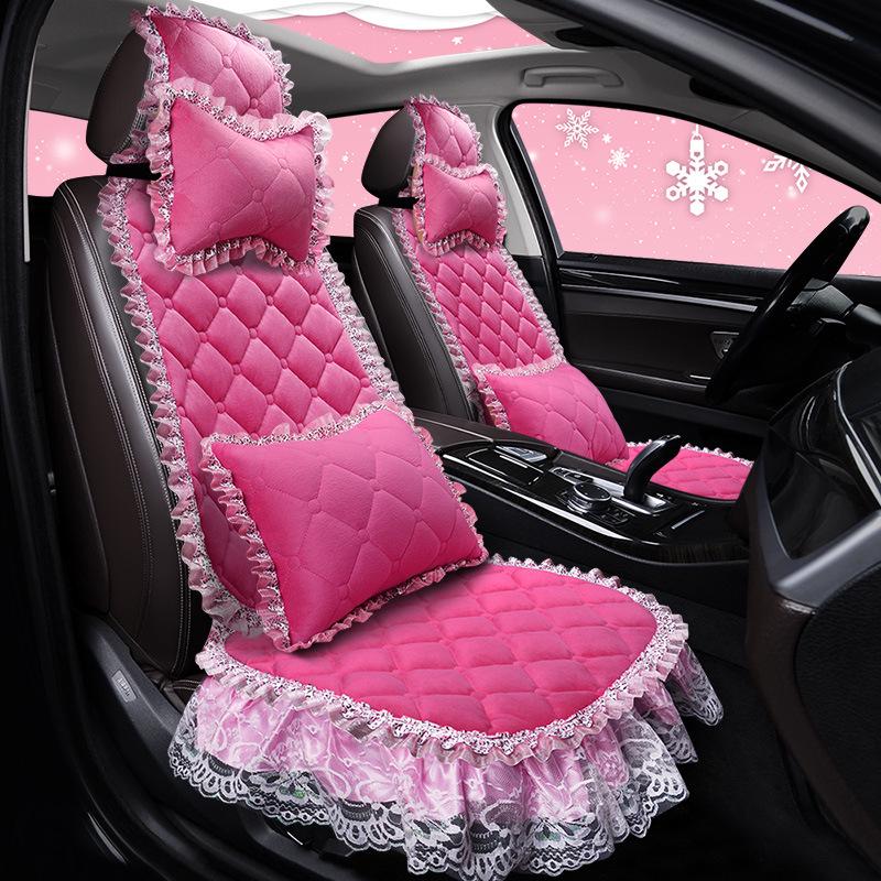 Uniwersalna antypoślizgowa pluszowa poduszka na fotel samochodowy z koronkowym wykończeniem na jesień i zimę