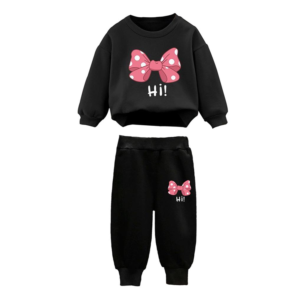 Kids Girls 2Pcs Sweatshirt Outfit Rib Trim Sweatshirt and Jogger Pants Casual Suit