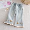 Baby Mädchen Herbst Winter Jeans Lange Hosen Mode Stickerei Blumen Samt Warme Kleidung Kinder Kinder Prinzessin Kleidung Hosen