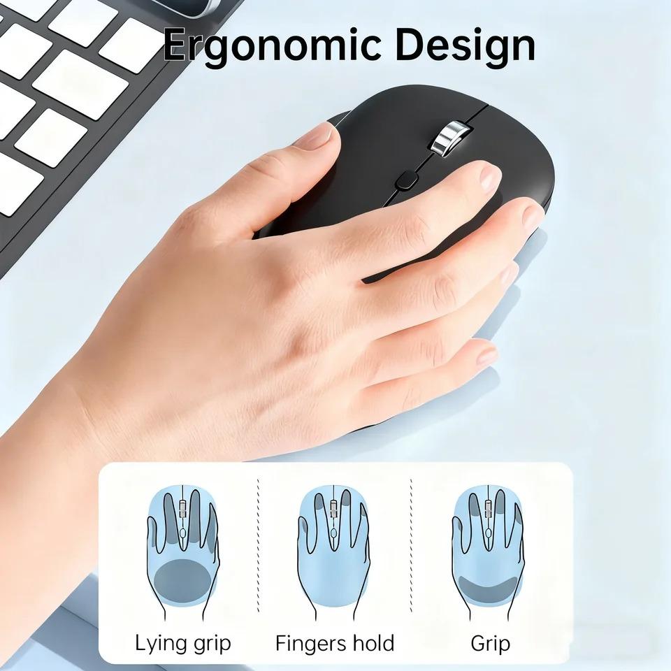 Belaidė pelė su Bluetooth suderinama pelė 2.4G dviejų režimų ergonomiškos kompiuterinės pelės nešiojamam kompiuteriui, iPad planšetiniam kompiuteriui, biuro, žaidimų pelė