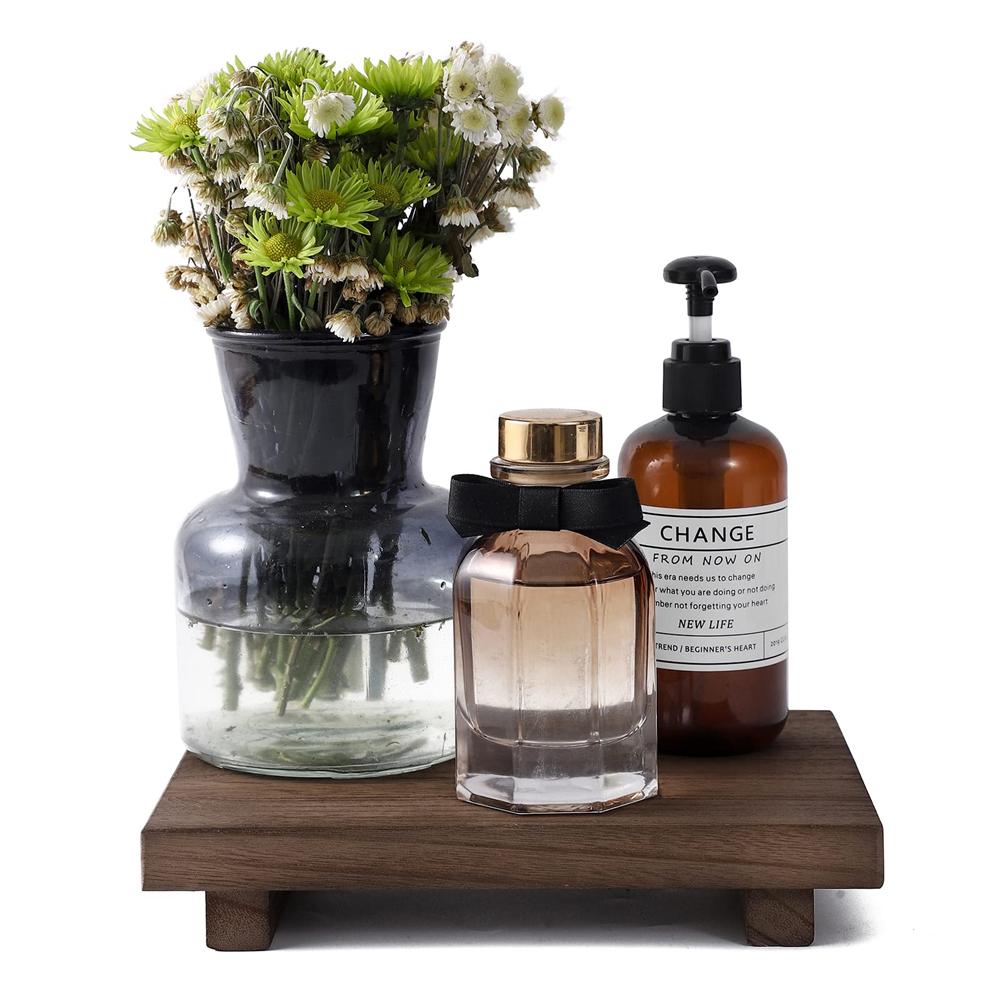 Wood Pedestal Soap Stand for Bathroom Kitchen Wood Riser Soap Dish Tray for Counter Decor Rustic Candle Plant Display Holder