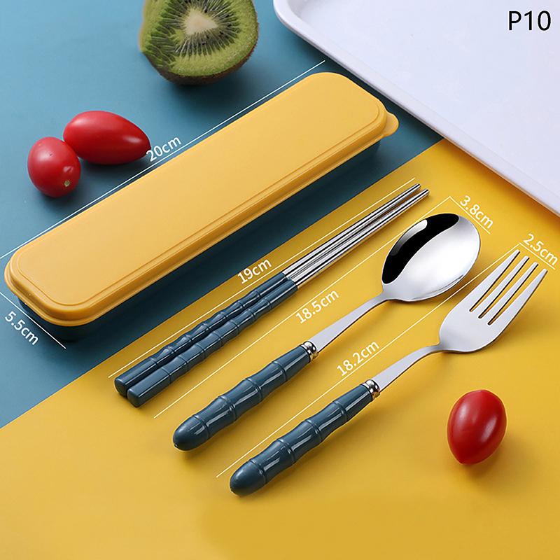 New 3Pcs Chopsticks Spoons Forks Sets Of Stainless Steel Portable Tableware Reusable Travel Picnic Cutlery With Box