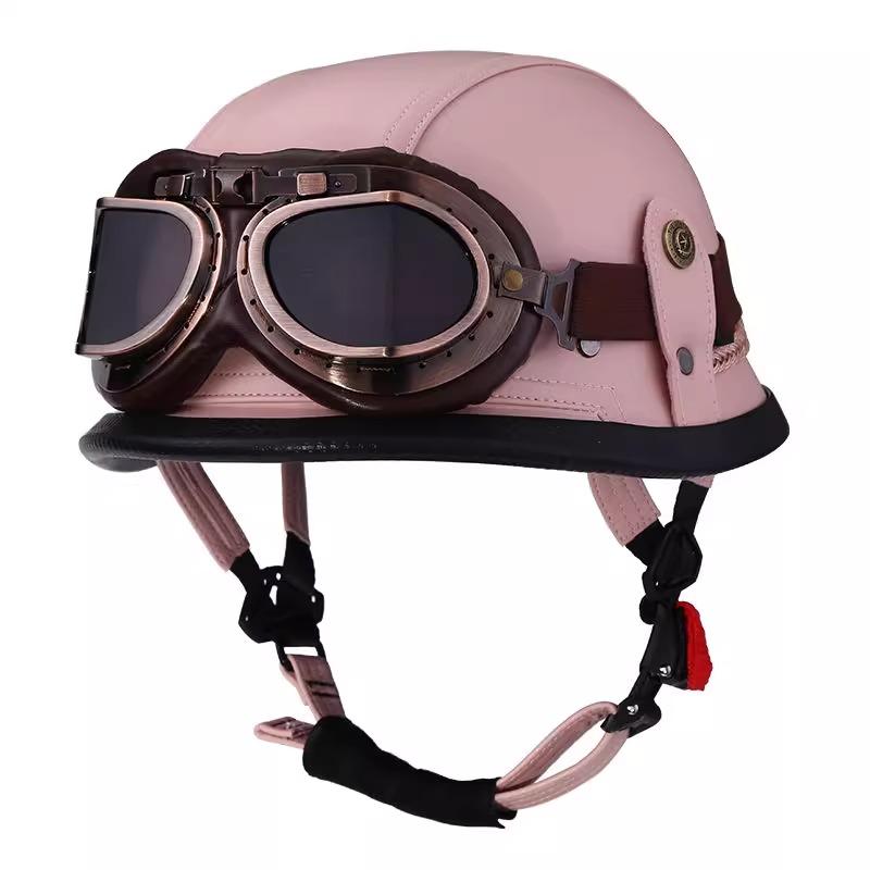 VGV Vintage Half Helmet Motorcycle Helmets Summer Cool Protective Glasses Man Women Boy Girl Light Cute Sunburn Protection