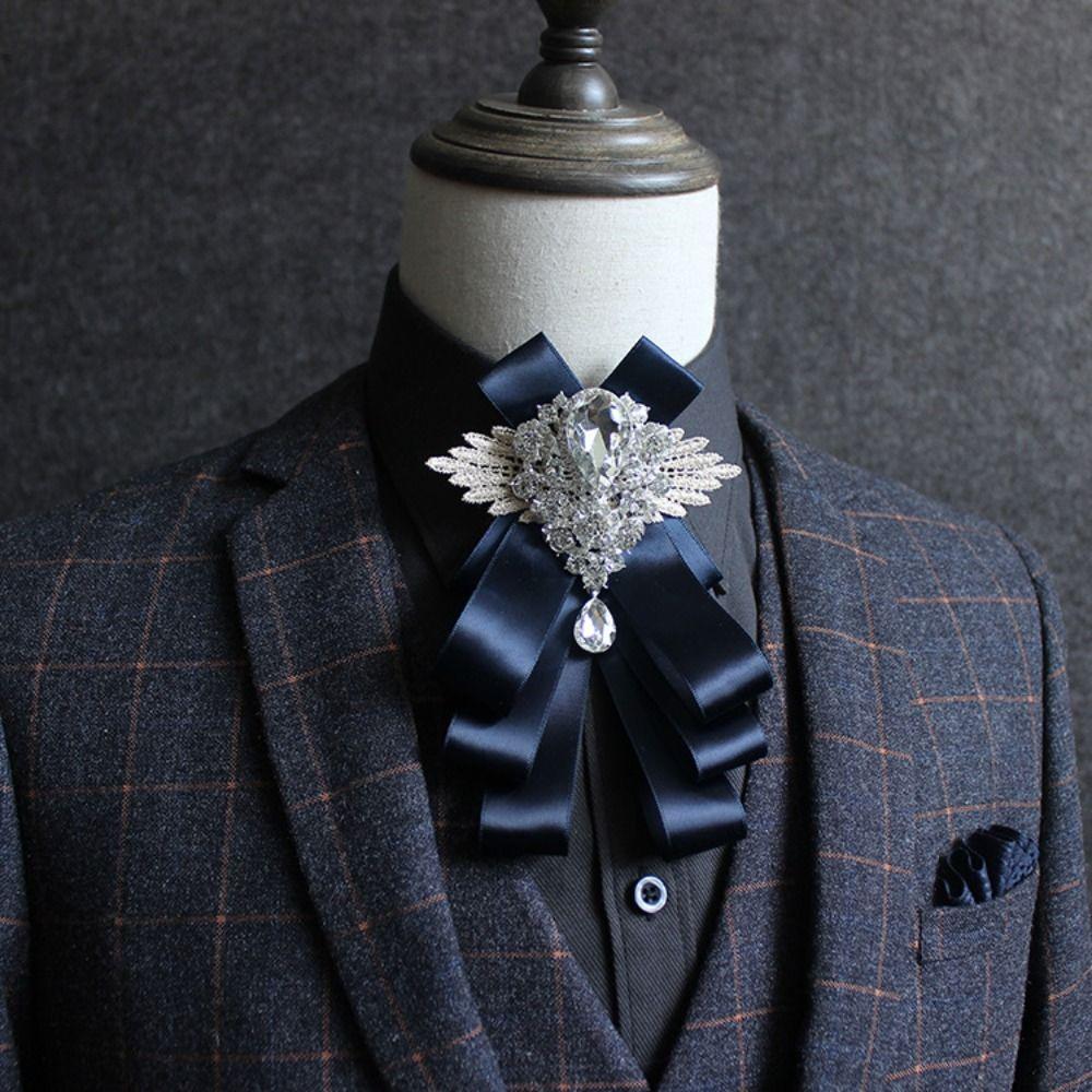 Retro Gentleman's Bow Tie Elegant Men's Suit Accessory Fashion Rhinestone Collar Flower  Man