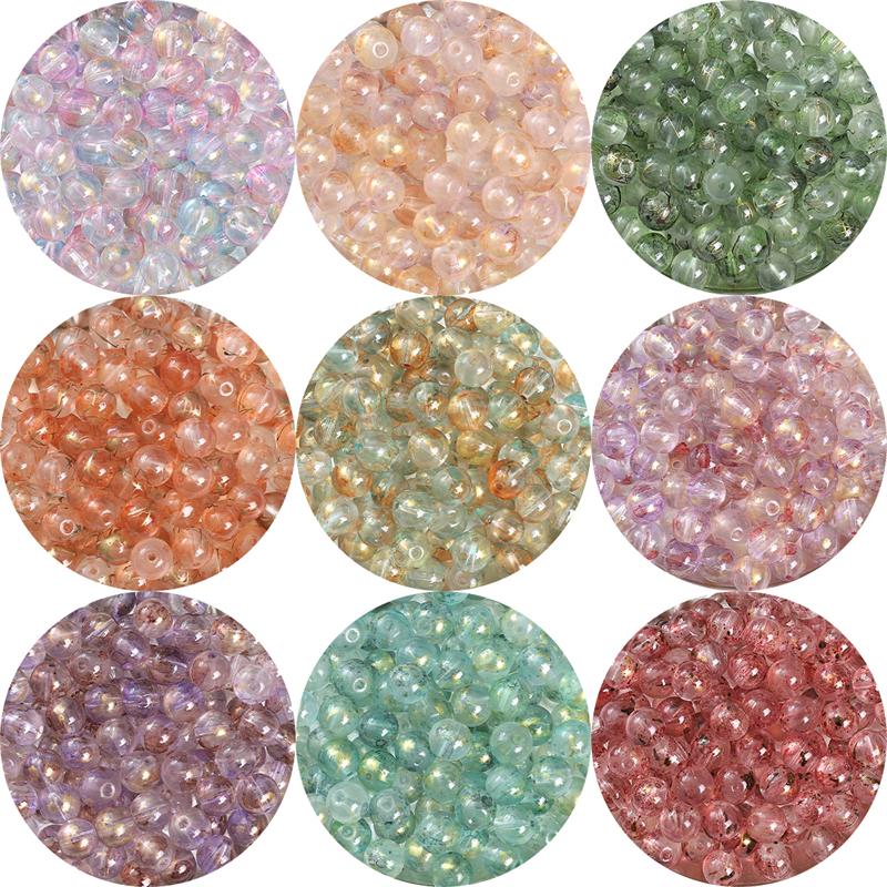 30/50pcs Crystal Glass Beads Ice Permeating Ink Halo Dyeing Sprinkles Golden Loose Spacer Beads for Jewelry Making