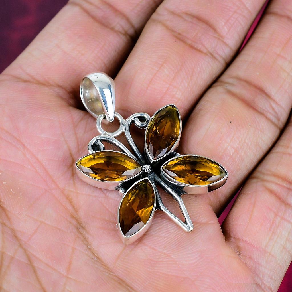Citrine Pendant, 925 Solid Sterling Silver Gemstone Jewelry, Handmade Pendant, For Thanksgiving