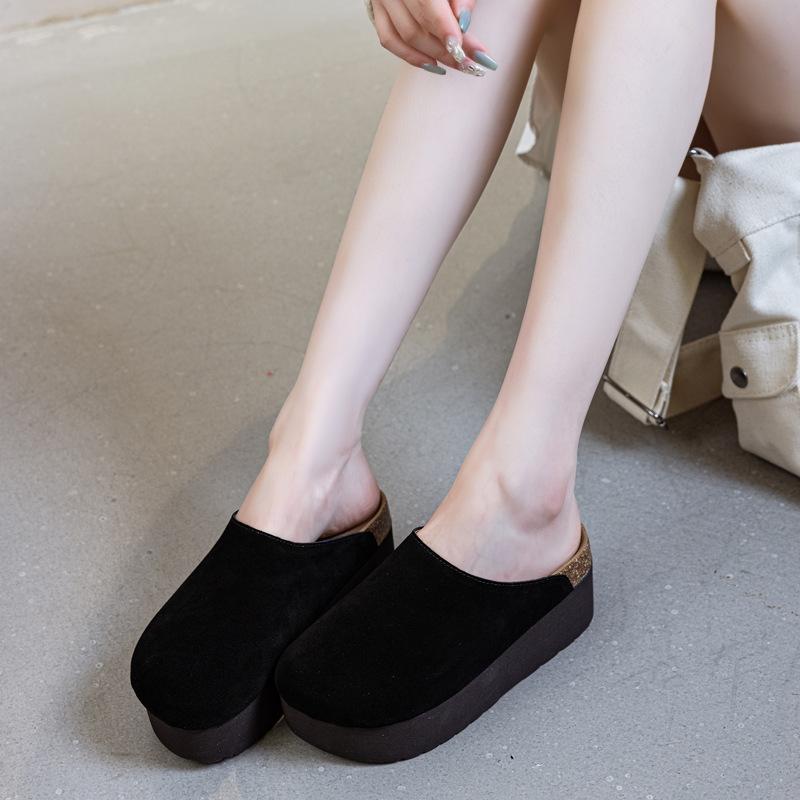 7CM thick-bottomed bag head slippers women's spring and summer 2025 new outer wear heelless slippers solid color simple style trendy