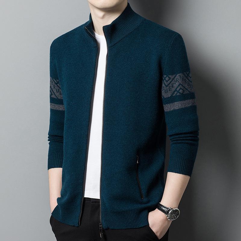 Spring Men'S Young And Middle-Aged Semi-Turtleneck Long-Sleeved Cardigan Casual Simple Soft And Comfortable Wool Sweater