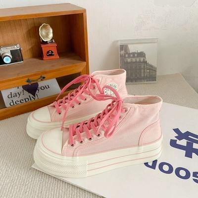 High-top Canvas Shoes Women's Autumn and Winter New Student Flat-bottomed White Shoes Lace-up Trendy Women's Shoes