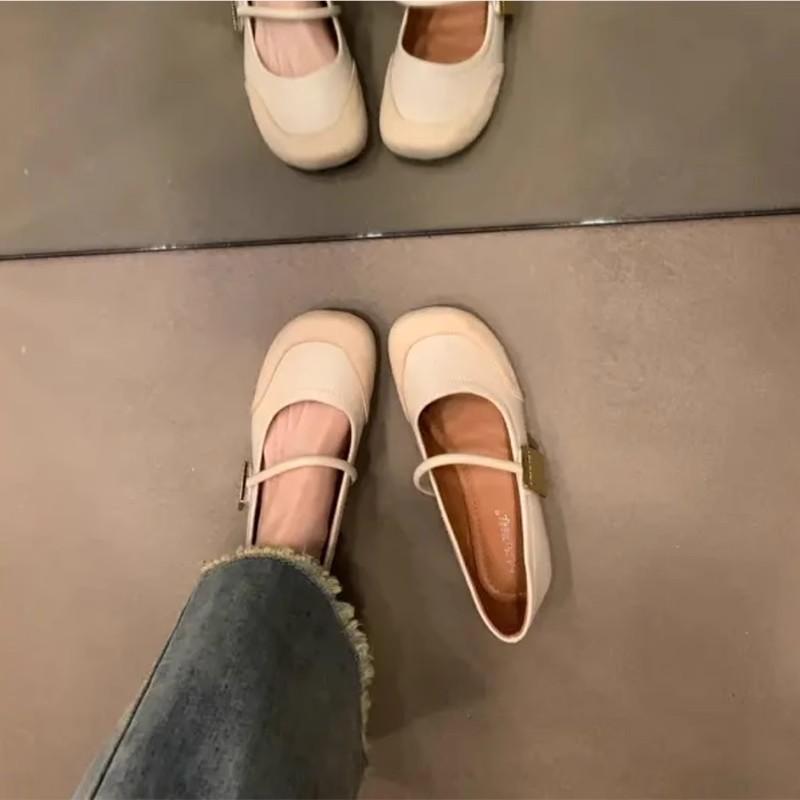 Fan Jieya rode Mary Jane schoenen damesschoenen 2025 lente en herfst nieuw ronde neus zachte zool één bandje met lage wreef Franse enkellaarsjes