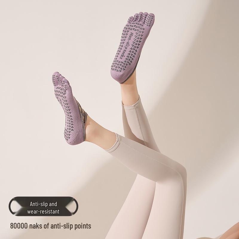 

Ballet Style Cotton Yoga Socks with Straps - Non-slip Five-Finger Pilates Fitness Socks One Size