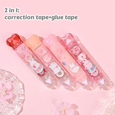 1 pz Nastro Correttore BuYoYO Nastro Adesivo 2 in 1, Design Kawaii Coniglio Fiori di Ciliegio Doppio Lato