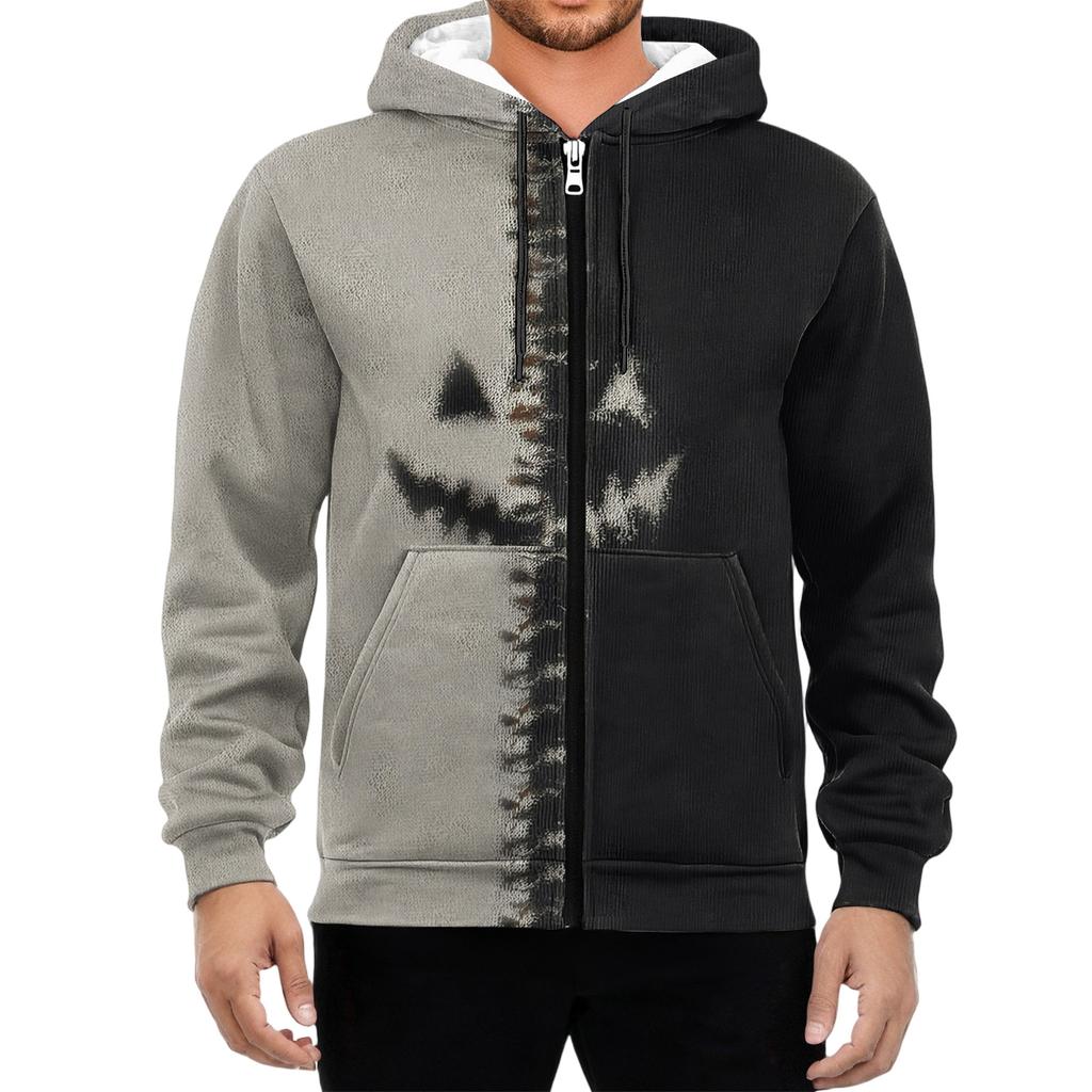 Men's Casual Long-Sleeved Zippered Hooded Sweatshirt Jacket