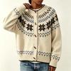 Women's 2026 Autumn/Winter Jacquard Knit Round Neck Snowflake Cardigan Sweater with Horn Buttons