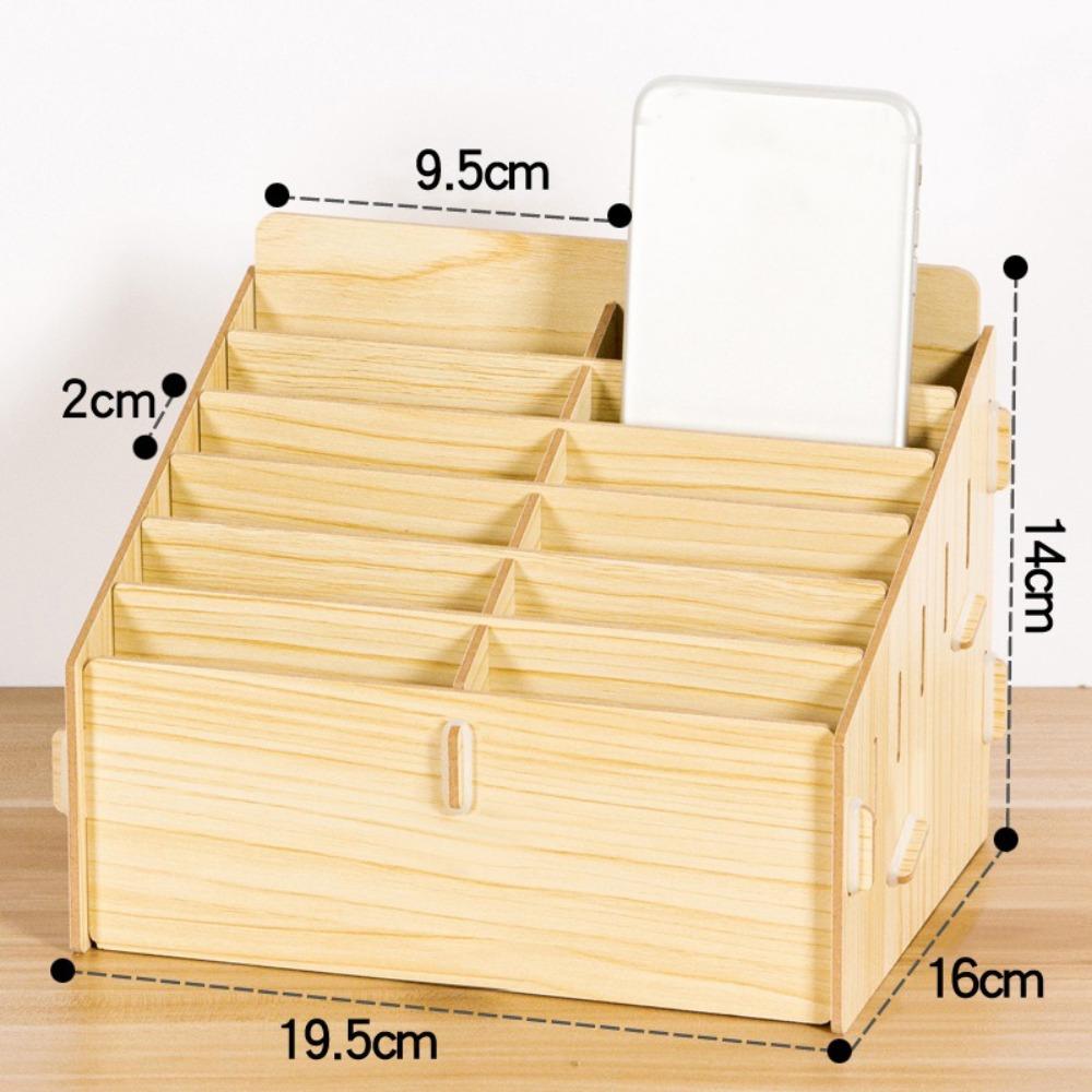 Wood Desktop Storage Box Detachable Multifunctional Phone Holder Easy to Install 12/24-Grid Phone Management Storage