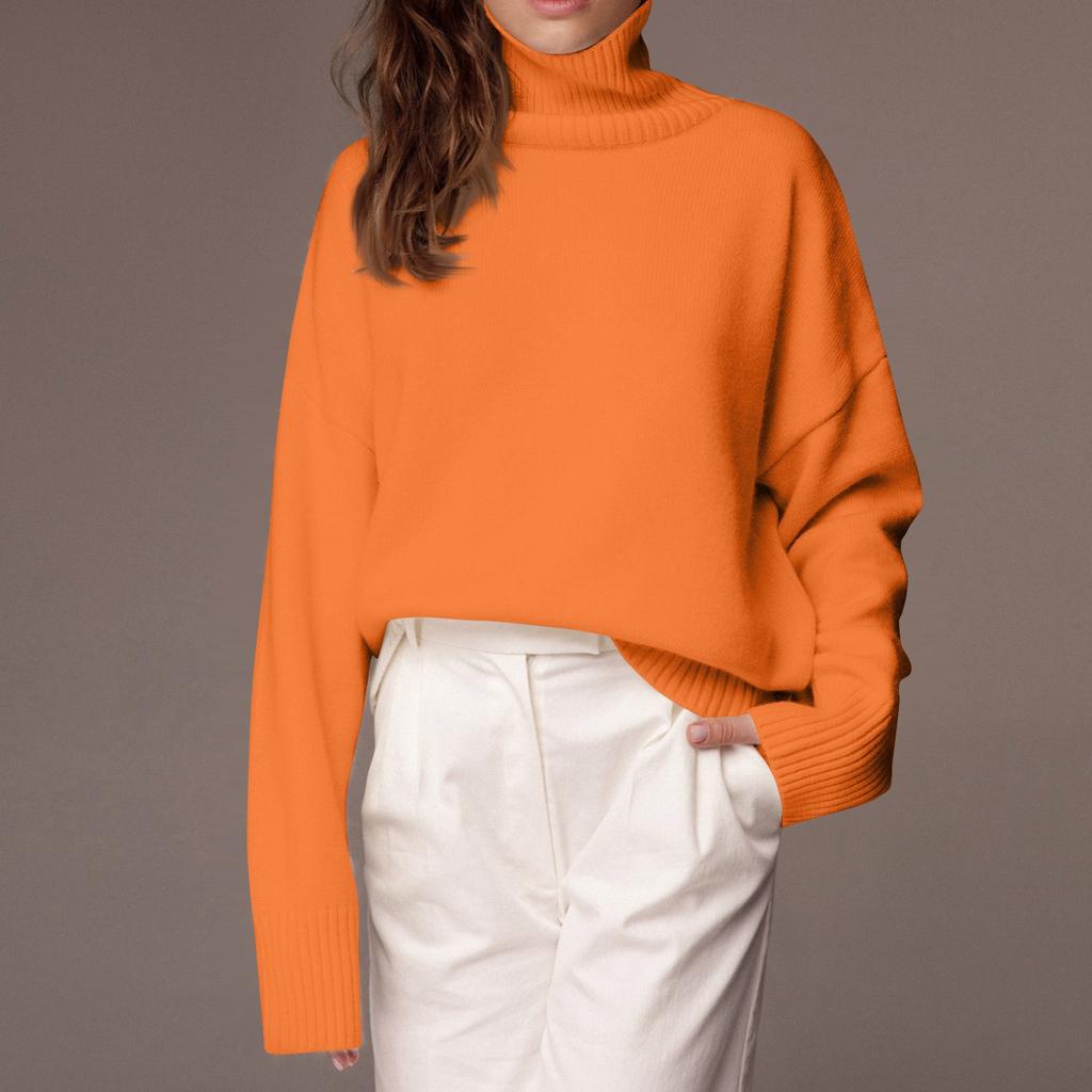 Women's Fashion Loose High Neck Long Sleeve Knit Personality Solid Color Casual Sweater