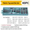 High-Speed Steel Taps & Dies Set: 5, 6, 7, 9-Piece with Tap Wrench and Threading Drill Bits.