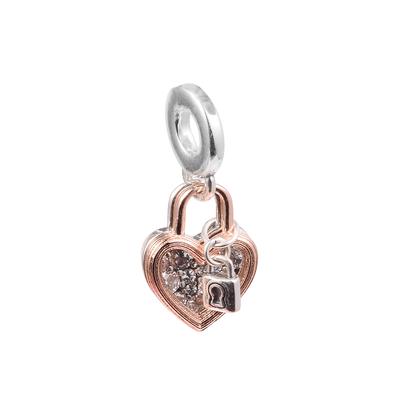 2022 Valentine's Day 925 Sterling Silver Heart Padlock Double Dangle Charm Fits Europe Bracelets Woman Beads for Jewelry Making
