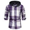 Camisas clásicas retro a cuadros para hombre, chaqueta de manga larga con capucha, camisa informal a cuadros para hombres, camisas de trabajo ligeras