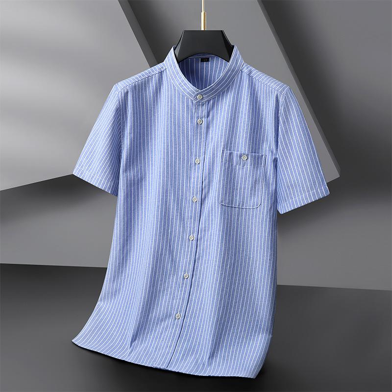 

Plus size 10XL Men s spring and autumn short sleeved shirt, men s casual loose elastic shirt 225/10XL небо синє кольору