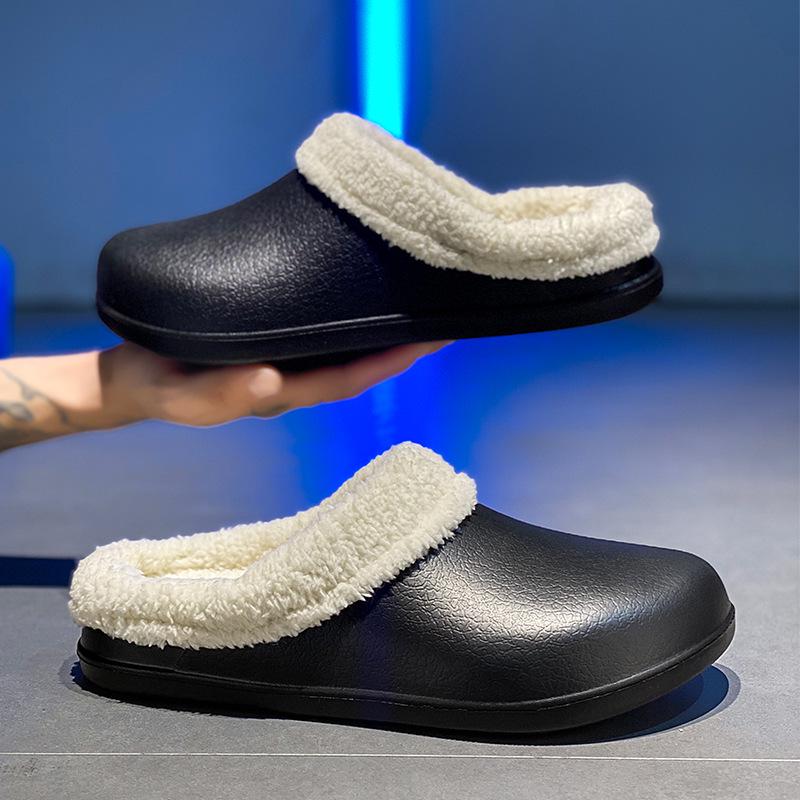 

Женские хлопковые тапочки на флисовой подкладке: Теплая, Нескользящая, Водонепроницаемая, Зимняя обувь больших размеров для пар 46/47 чёрный