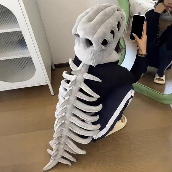 Dinosaur Skeleton Costume Realistic Plush 3D Dinosaur Skull Headpiece And Spine Costume Set for Halloween Cosplay