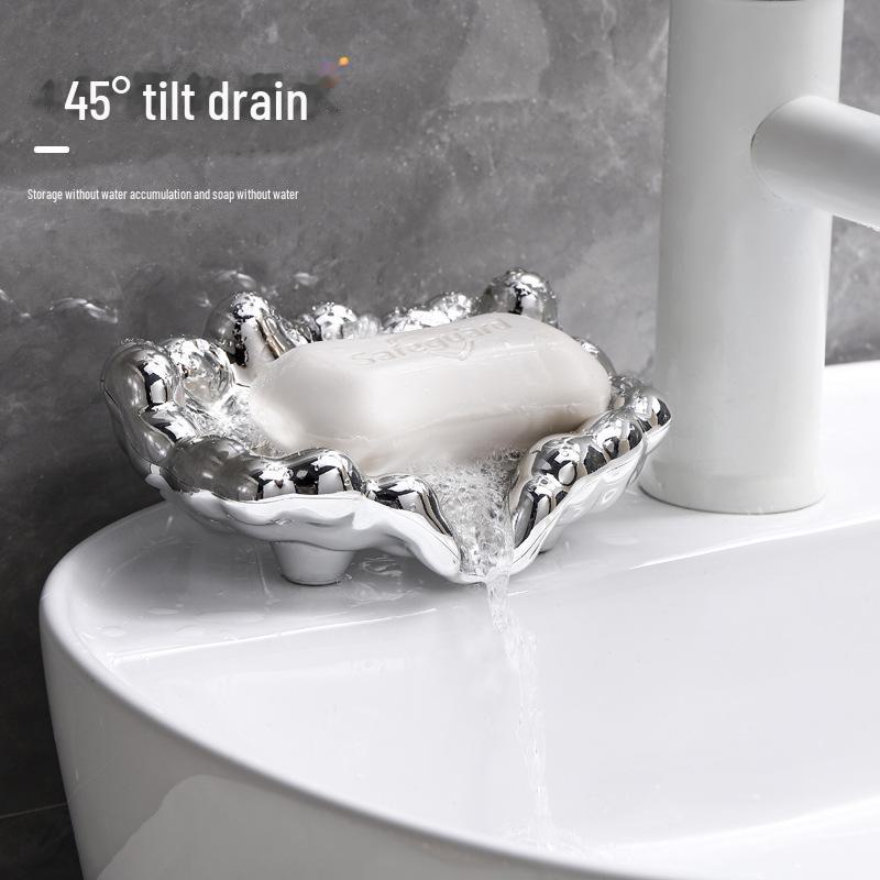 Deluxe Electroplated Soap Dish with Drain & Punch-Free Wall Mount