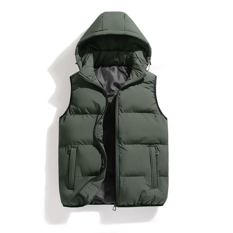 Hooded Vest Men Casual Waistcoat Sleeveless Padded Jacket Couples Detachable Hat Zipper Pockets Down Jackets Men Outwear